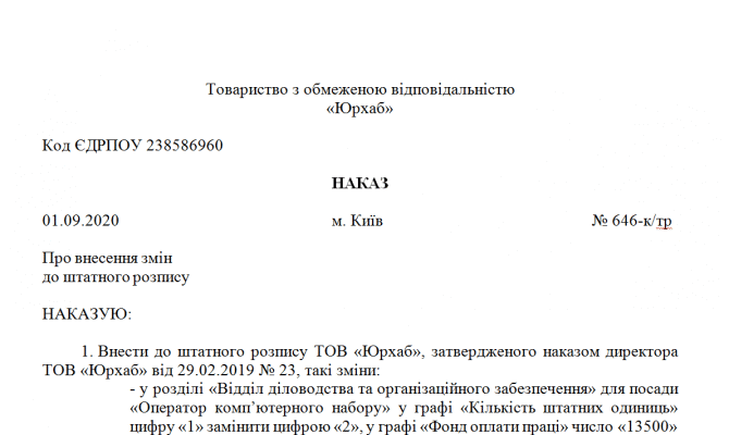 Зміни до штатного розпису бюджетної установи: зразок та інструкції Зміни до штатного розпису бюджетної установи: зразок та інструкції