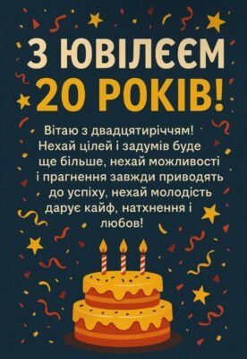 Картинки на 20-річчя хлопцю: ідеї для святкових привітань та оформлення