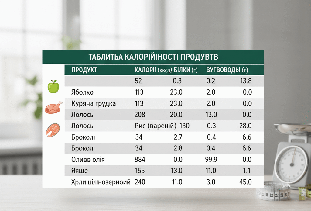 Таблиця калорійності продуктів 🔥 Повна таблиця калорійності ...
