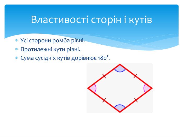Означення та властивості ромба — урок. Геометрія, 8 клас НУШ.