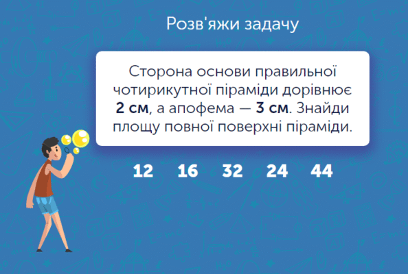 Властивості правильної чотирикутної піраміди: формули та обчислення
