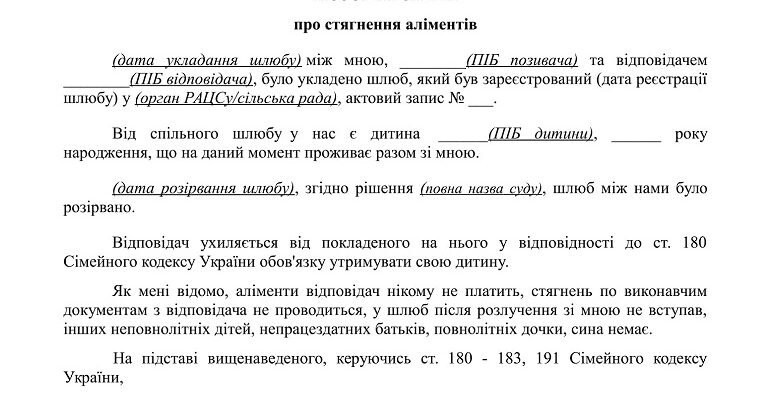 Зразок позовної заяви для стягнення аліментів після 18 років: поради і приклади