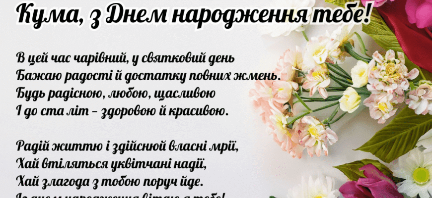 Картинки з Днем Народження для куми: привітання українською мовою