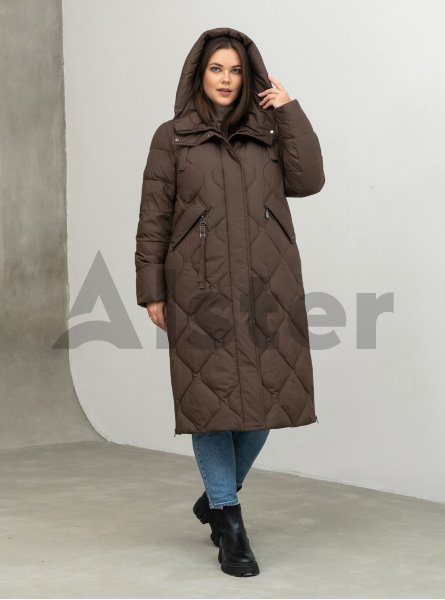 Пуховик жіночий зимовий оливковий короткий з натуральним хутром ...