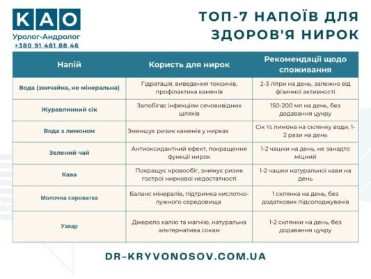 Оптимальні напої для підтримки здоров’я нирок: рекомендації та поради